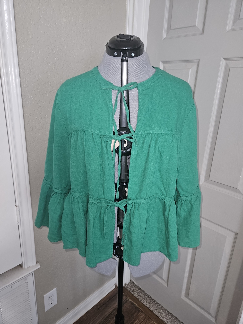 Marc New York Emerald Green Tie-Front Peplum Blouse